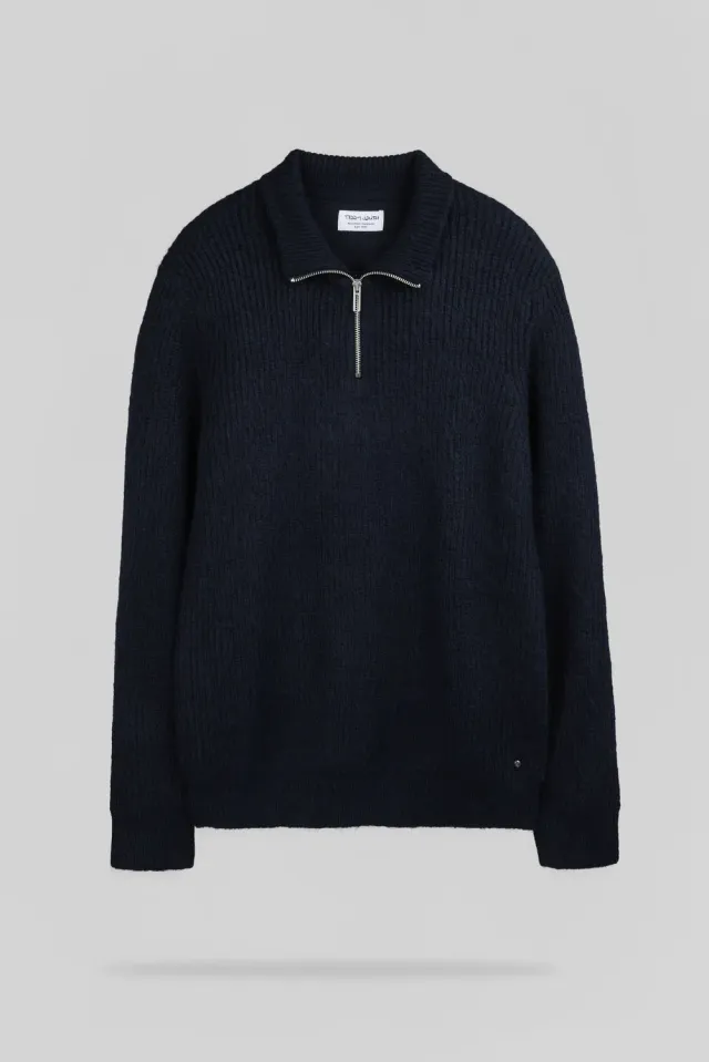 Teddy Smith P-Clayton maglione zip blu navy misto lana