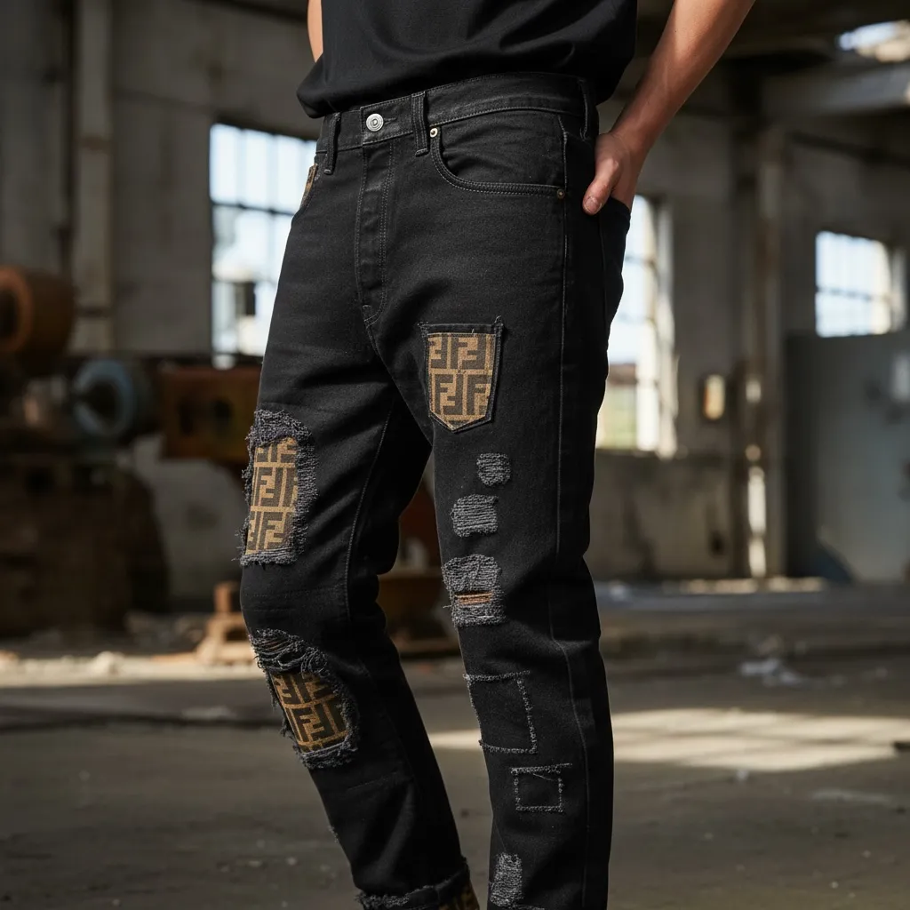 Never Say Never Black Jeans Vintage Personalizzati Tessuto Nero