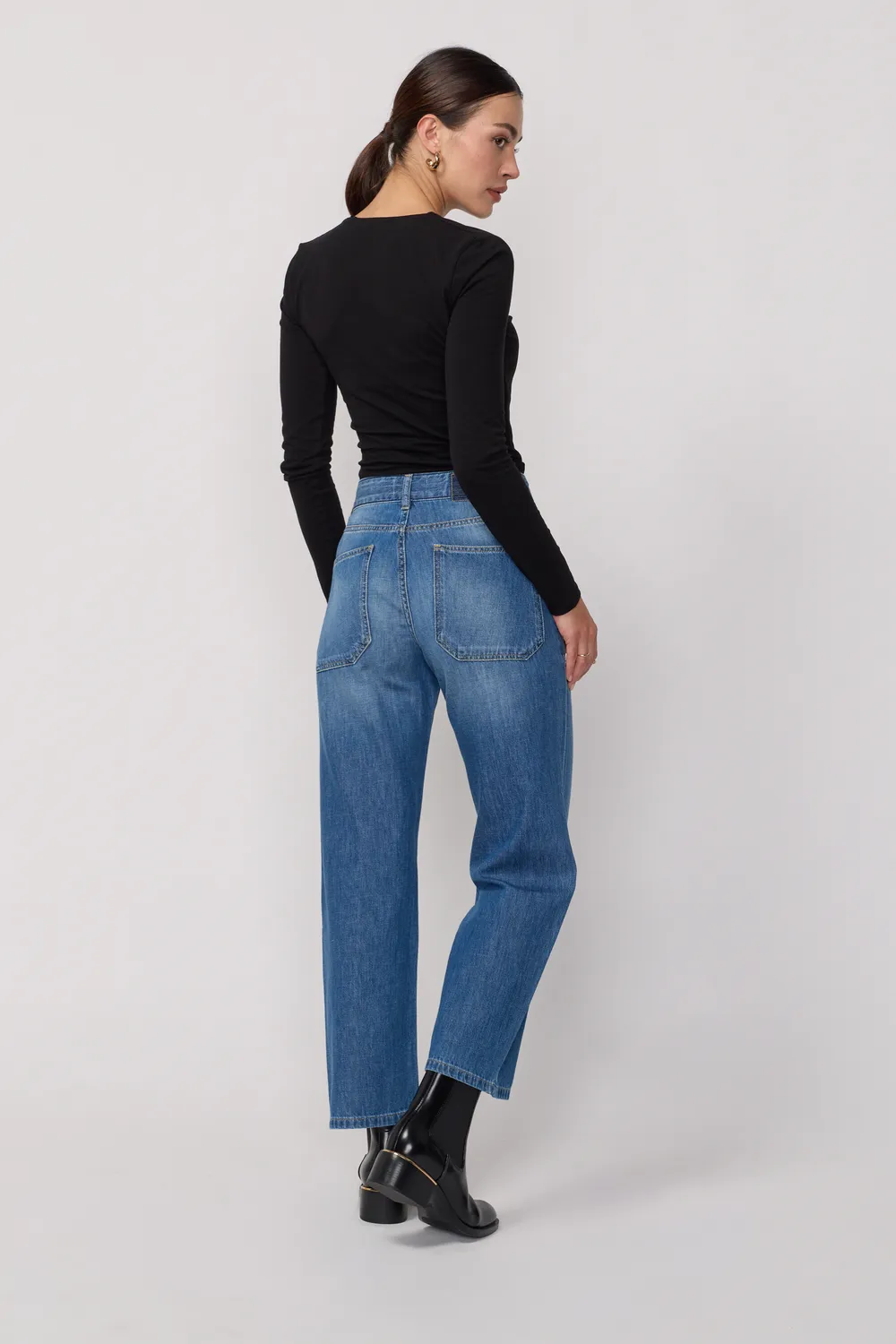 Acquaverde Eddy Worn jeans larghi vita alta