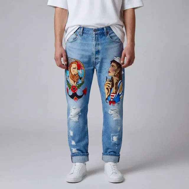 Never Say Never Levi's Vintage Jeans Marinaio Sailor Dipinto