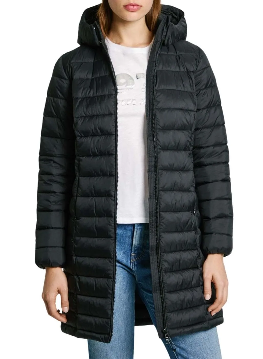 Pepe Jeans Ammy Long piumino donna lungo nero imbottito Sorona