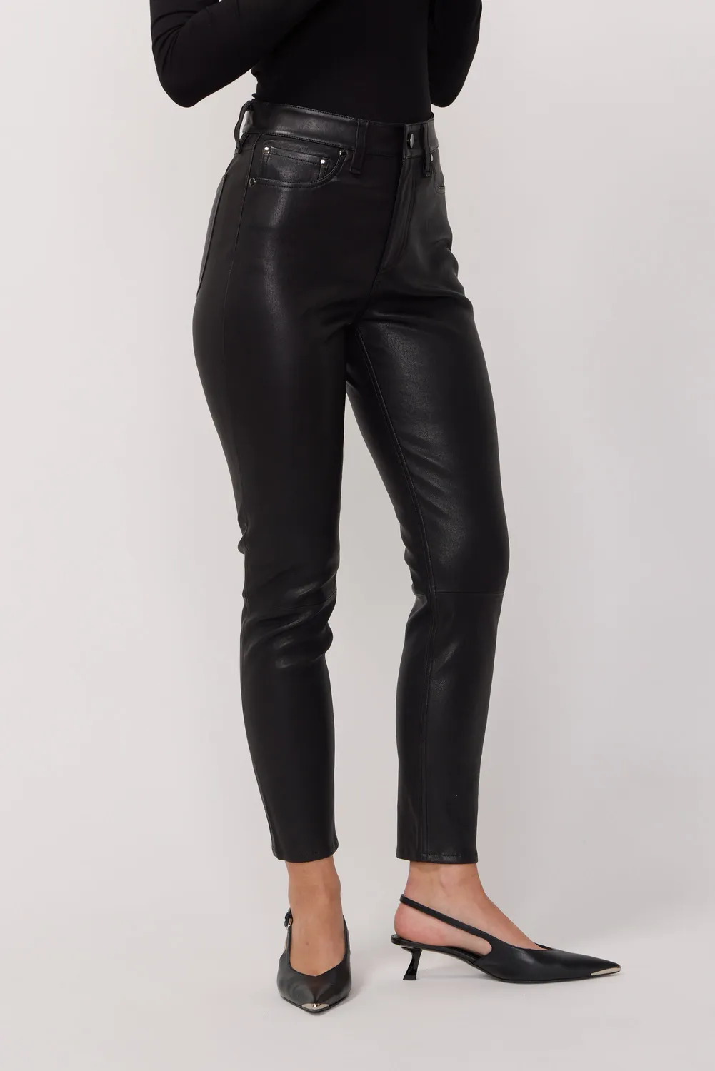 acquaverde Denver pantaloni pelle vera neri slim