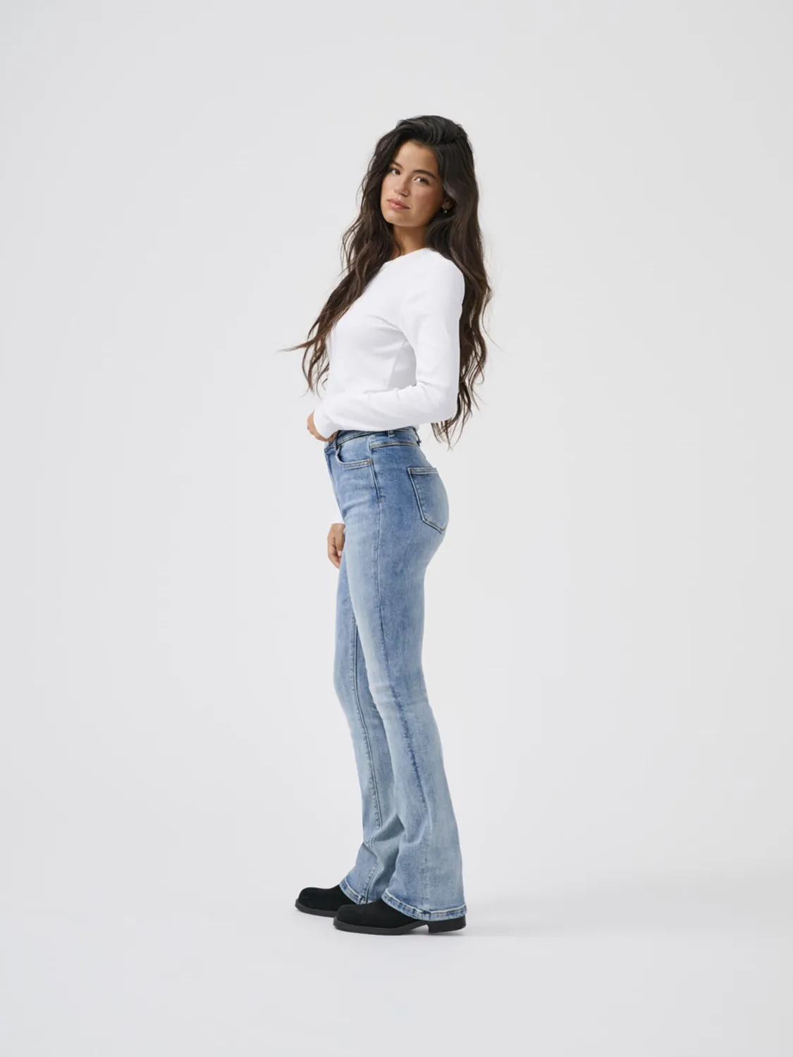 Only Onlmila jeans donna flare vita alta blu