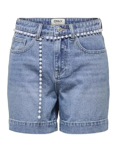 ONLY Onlphine HW shorts L denim con perle