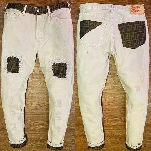 Levi's Vintage Beige Fendi jeans con tessuto