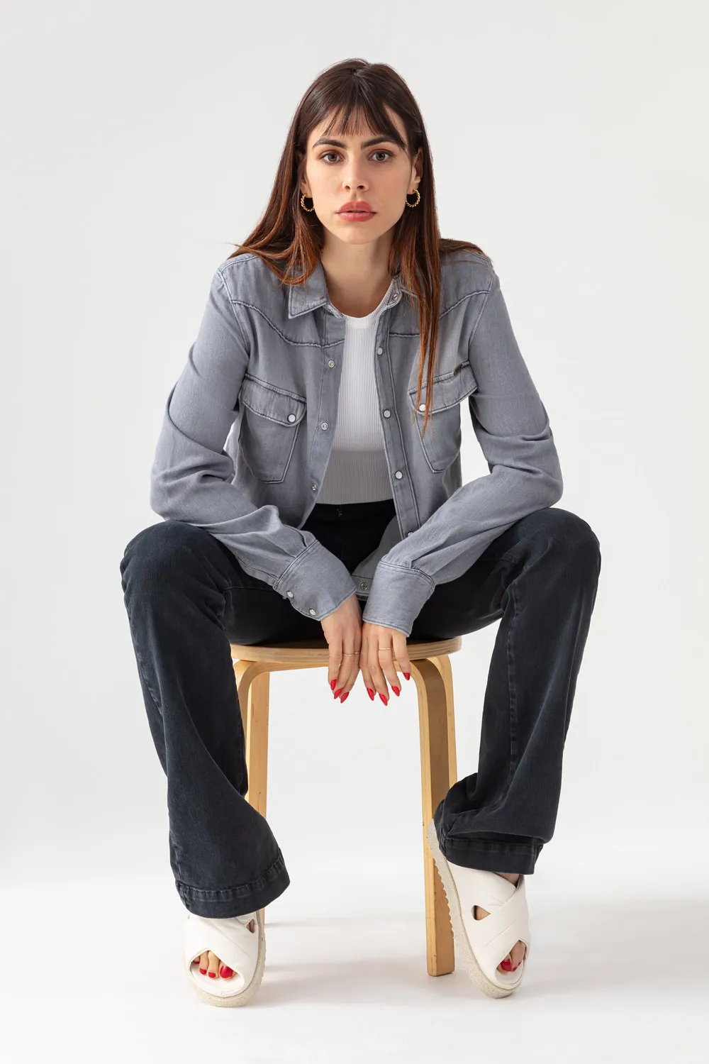 acquaverde Clyde Used Grey camicia western bottoni