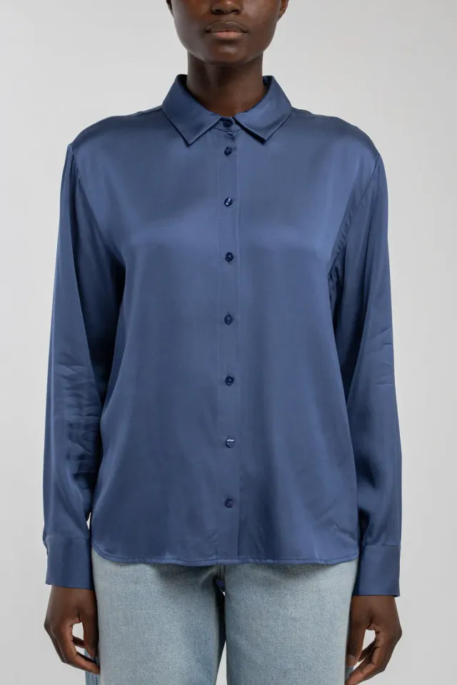 Teddy Smith C-Leo camicia indaco satin viscosa donna