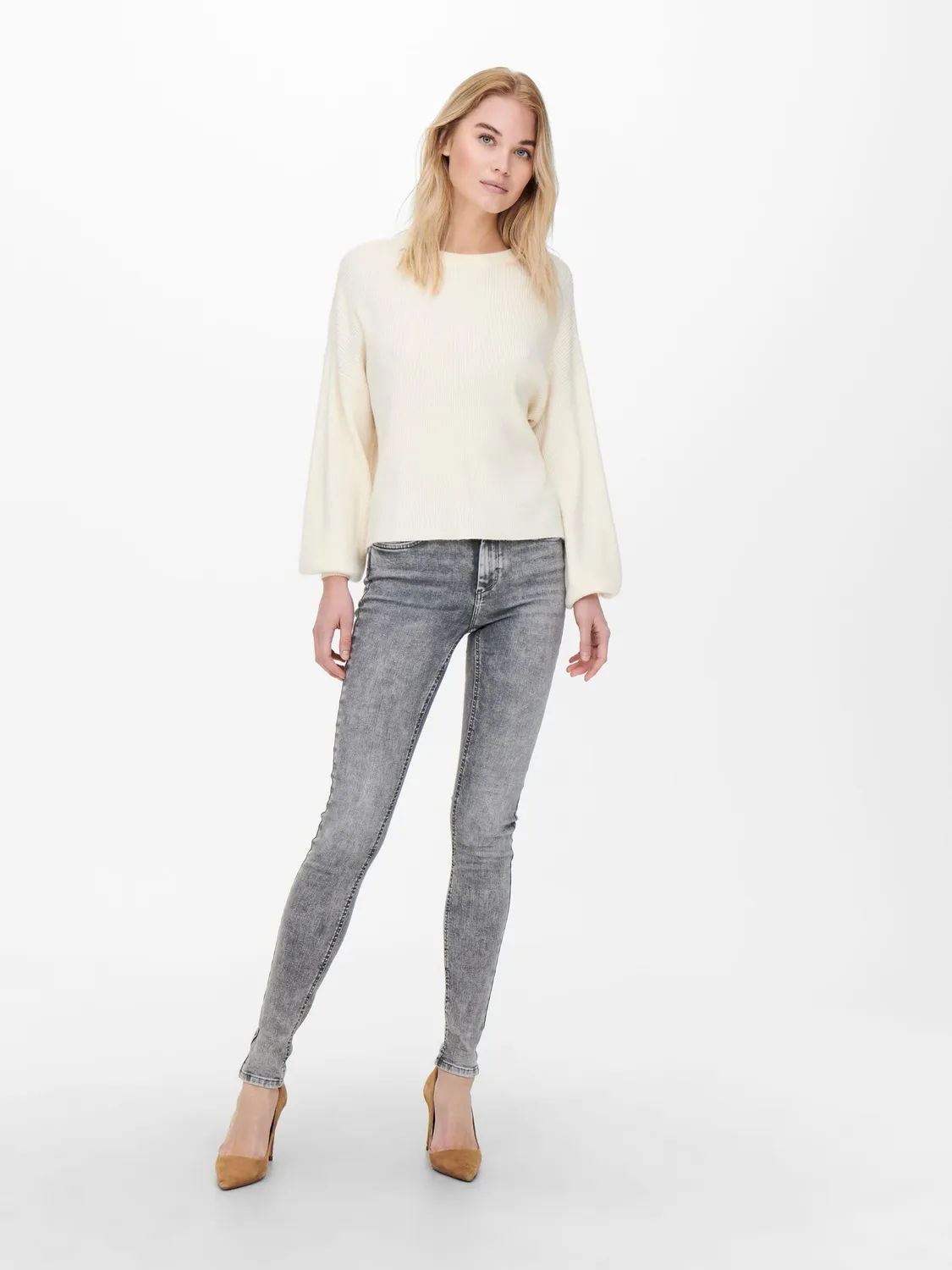 Only Onlblush Mid SK Tai jeans donna grigio chiaro skinny