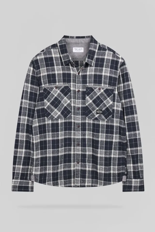 Teddy Smith Trent Camicia Quadri Uomo Dark Navy Twill Cotone