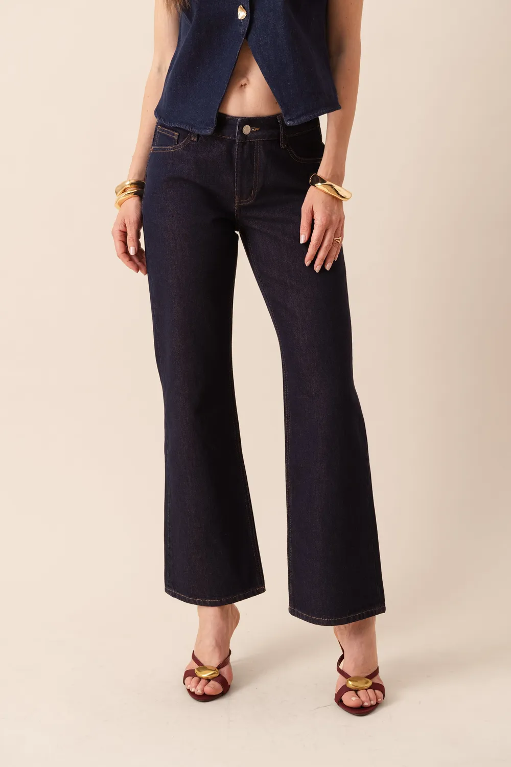 Oraije Carmen jeans flare vita bassa denim grezzo