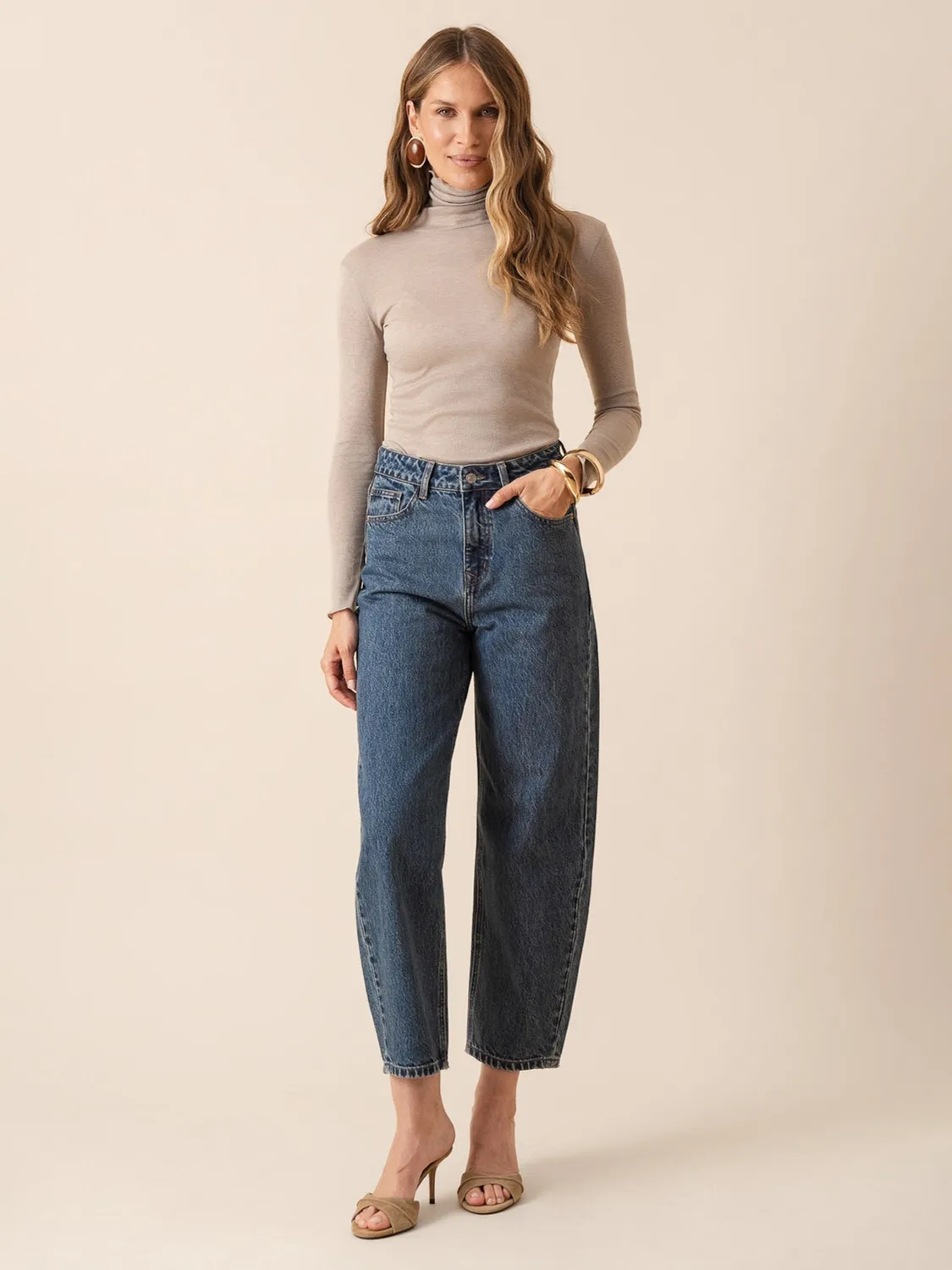Oraije Tumi jeans barrel blu stone vita regolabile