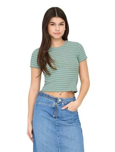 Only Onlemma Stripe top cropped donna scollo tondo