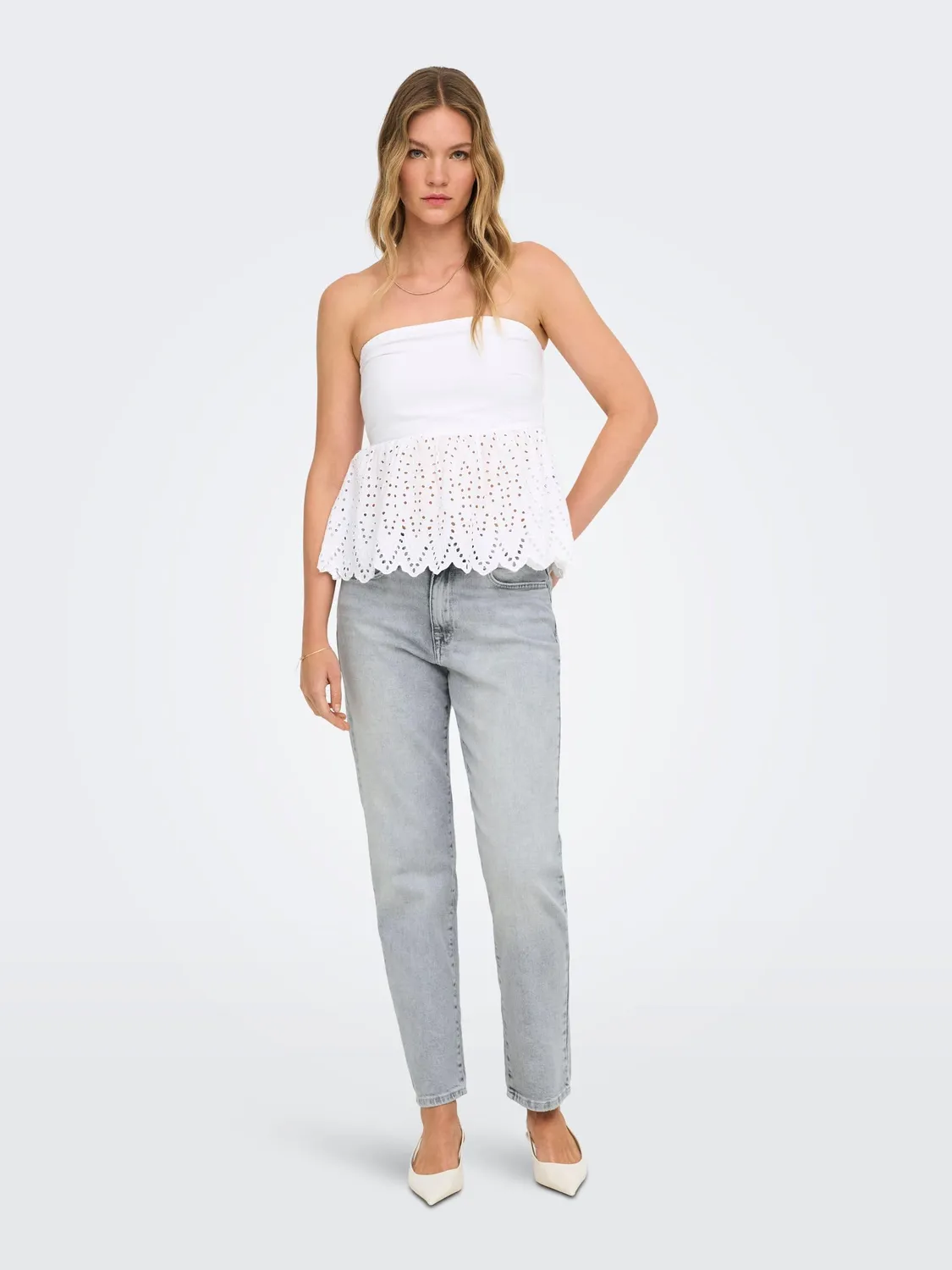 ONLY Onlemily Stretch HW St AK DNM Crop jeans grigio chiaro