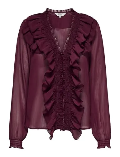 ONLY Onlanina Top Donna volant scollo a V tessuto