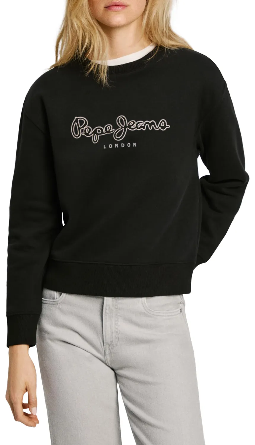 Pepe Jeans Frida Felpa Donna Nera Girocollo Cotone