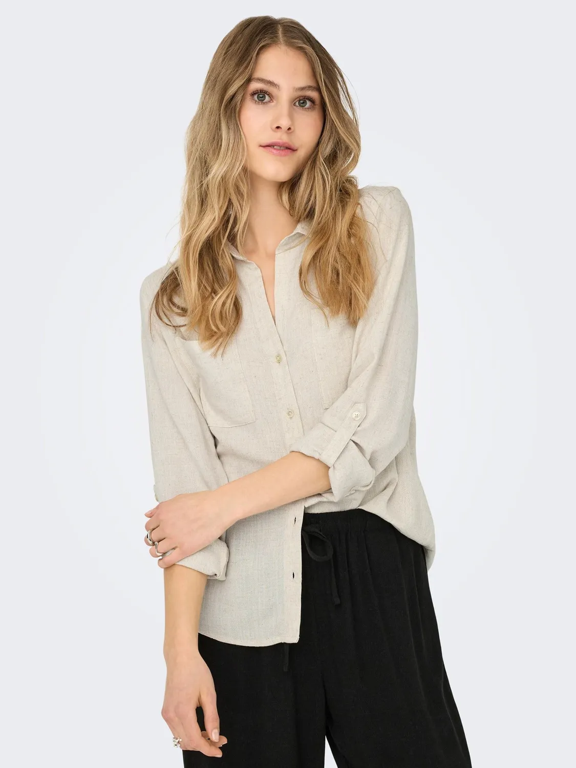 ONLY Asmin-Siesta Camicia Donna Lino Manica Lunga XL Verde