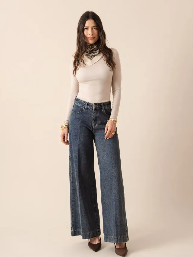 Oraije Pepino jeans palazzo blu scuro vita alta