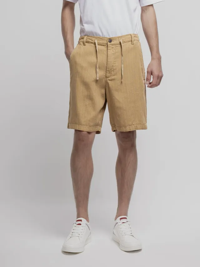 Teddy Smith S-Darius Shorts Pantaloncini Beige Lino Cotone