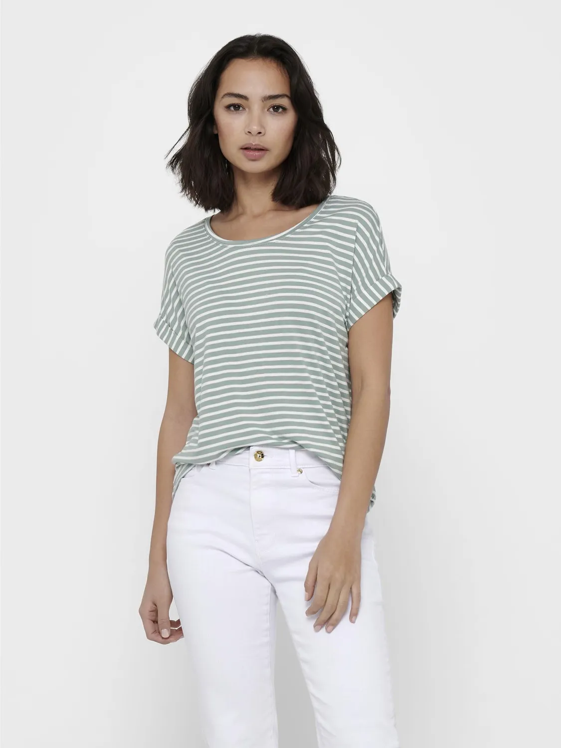 ONLY Solo maglia righe manica corta scollo rotondo Cloud Dancer