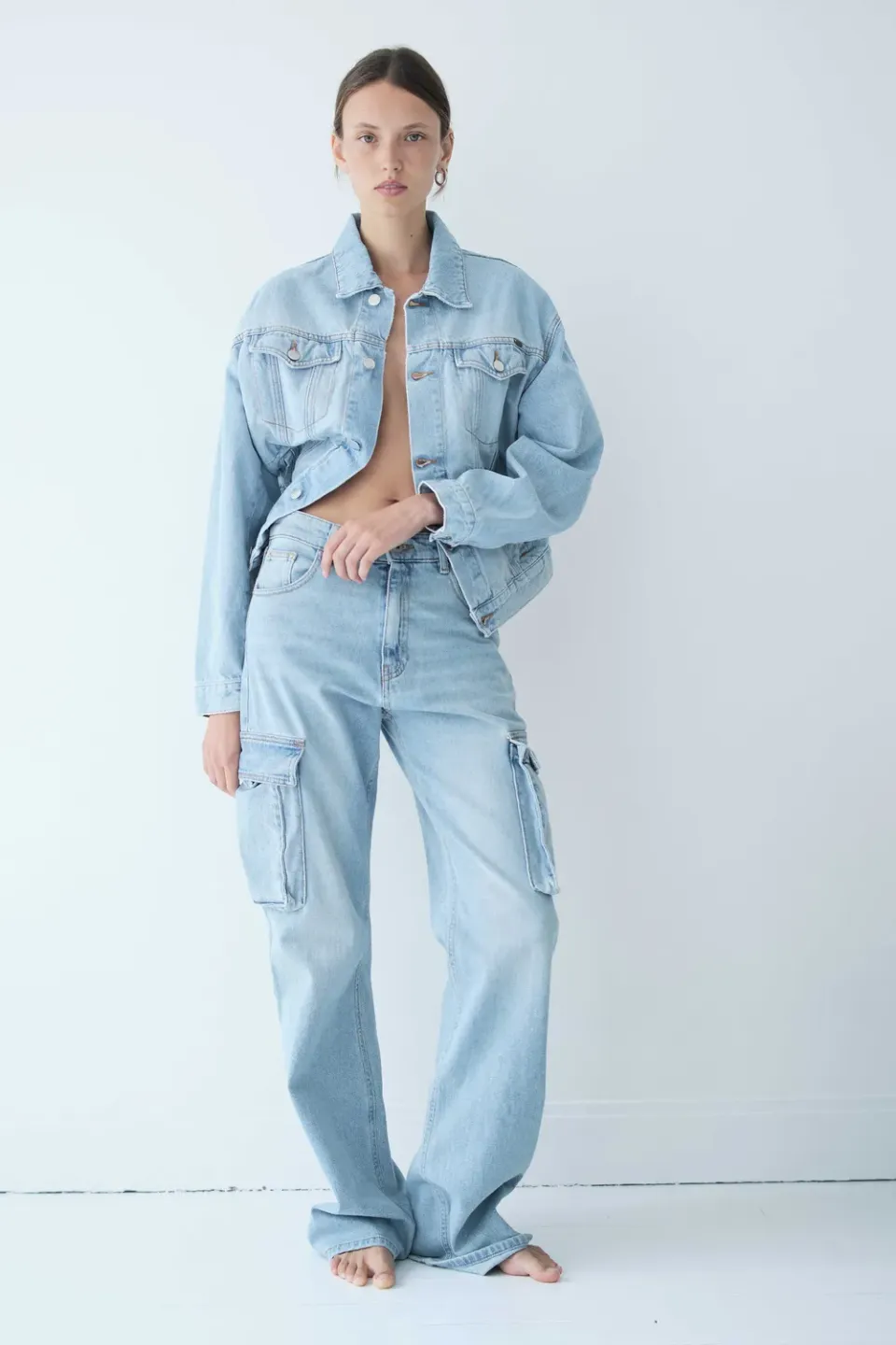 acquaverde Battle Used Bleached cargo jeans 7 tasche