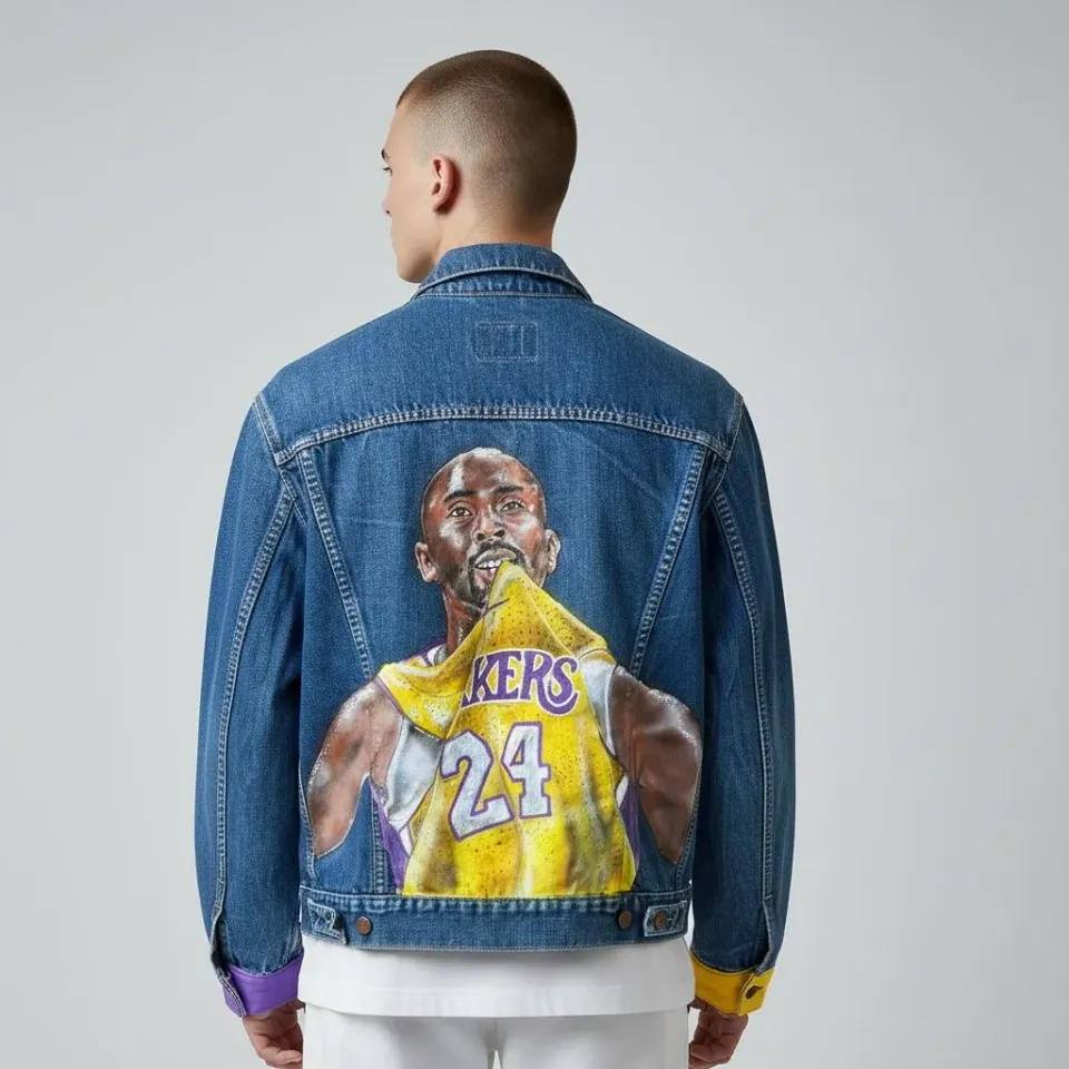 Never Say Never Lakers Kobe Bryant giubbino jeans dipinto