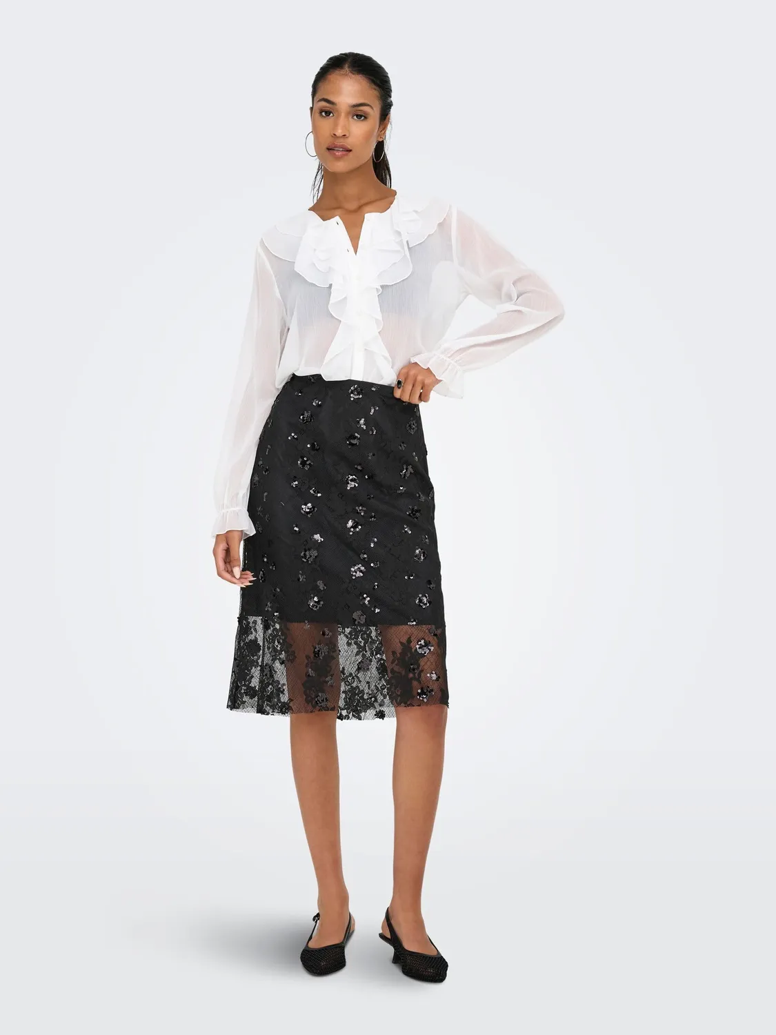 ONLY Onlsinna MW Lace top L nero pizzo