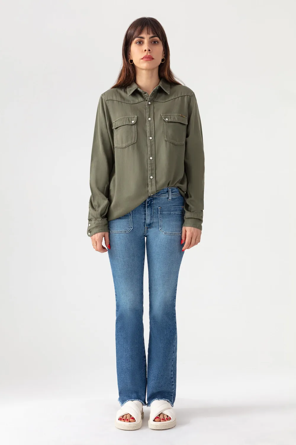 Acquaverde Clyde camicia western Military Kaki
