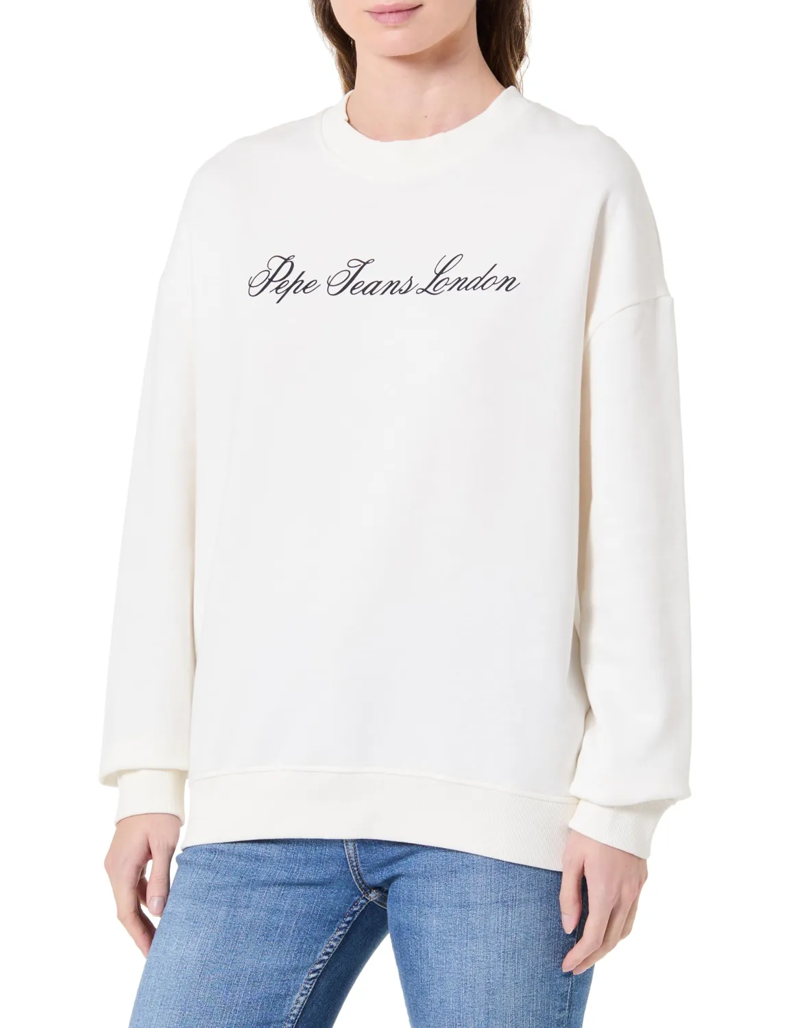 Pepe Jeans Basic Crew Felpa Donna L Bianca Girocollo
