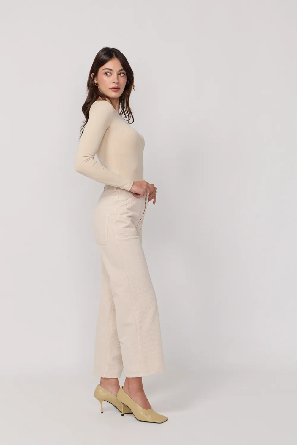 Acquaverde Eddy pantaloni velluto crema vita alta