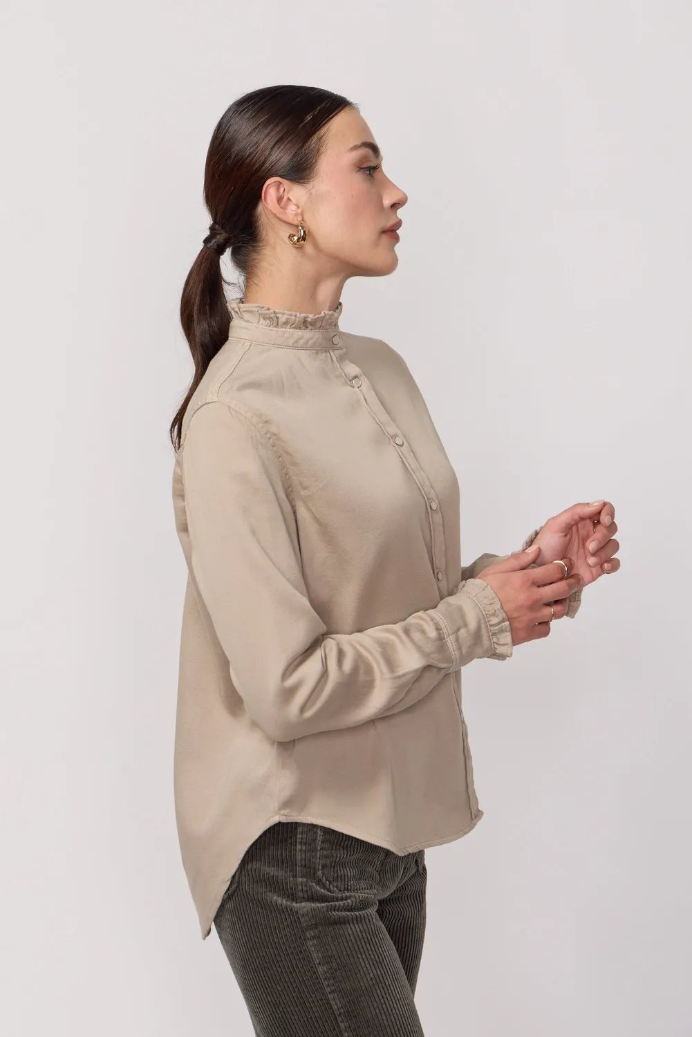 acquaverde Gaby camicia Argile collo volant