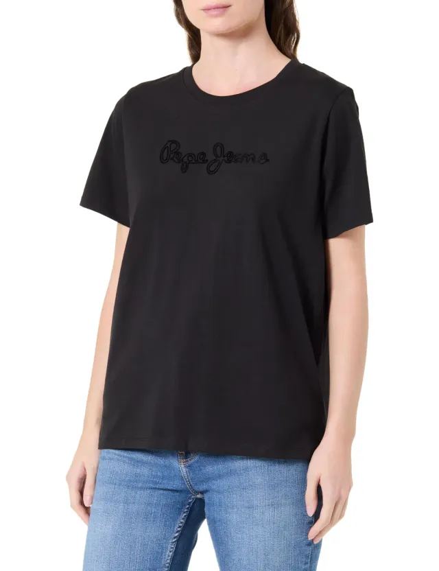 Pepe Jeans Flock Logo Tee T-Shirt Donna L Cotone