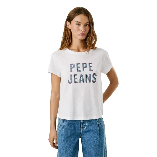 Pepe Jeans Badi T-shirt donna bianca XS con paillettes
