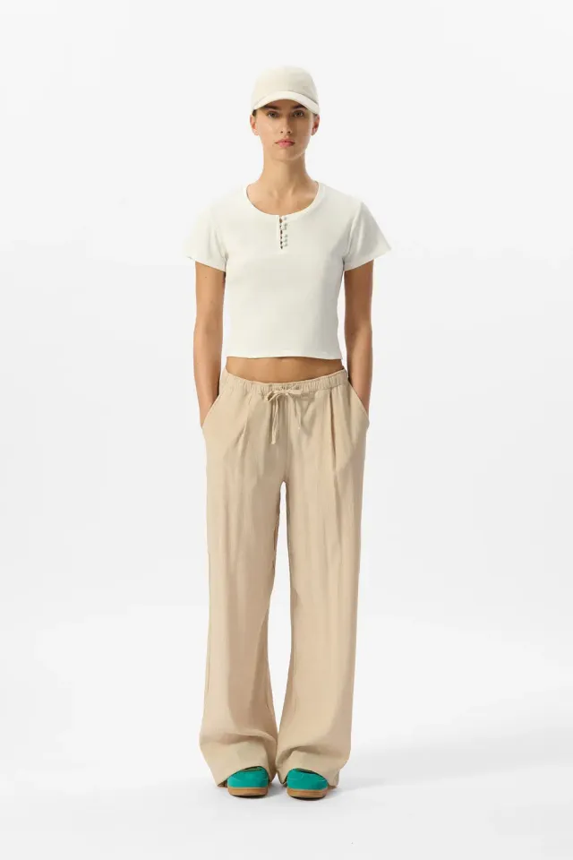 Teddy Smith P-Tyna Pantaloni Donna Sabbia Fluido Largo
