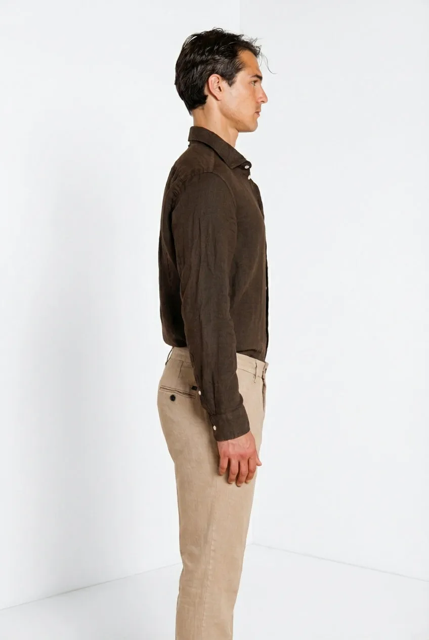 Mason’s Torino camicia uomo lino marrone