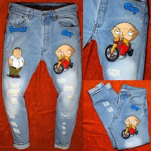 Never Say Never Griffin Family Guy jeans vintage dipinti a mano