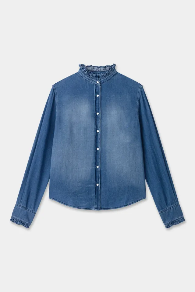 Acquaverde Gaby camicia denim Light Used collo volant