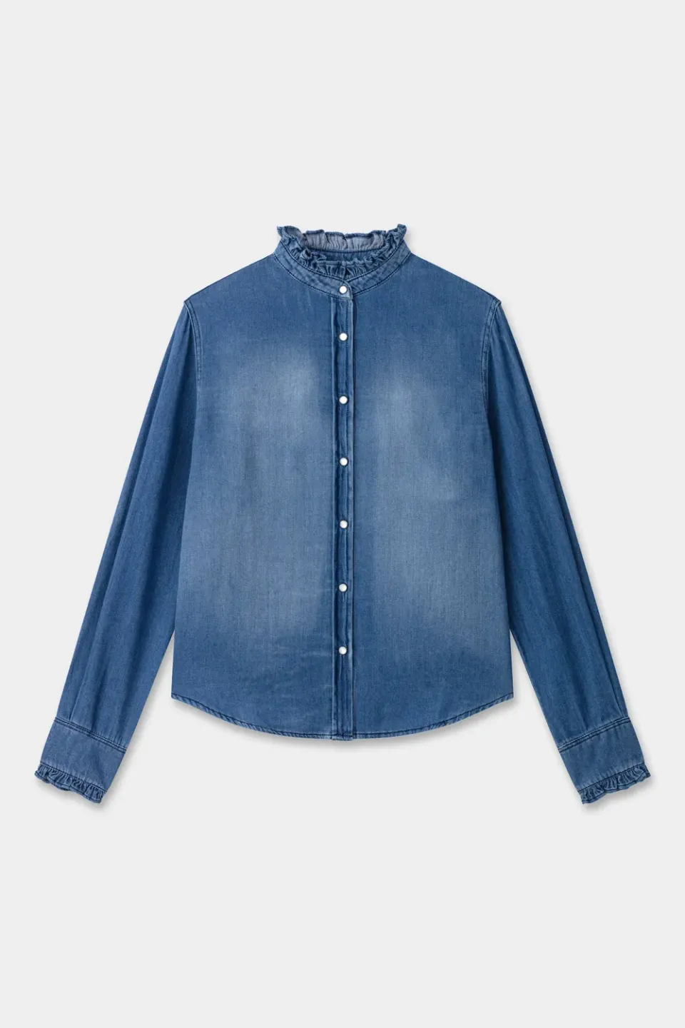 Acquaverde Gaby camicia denim Light Used collo volant