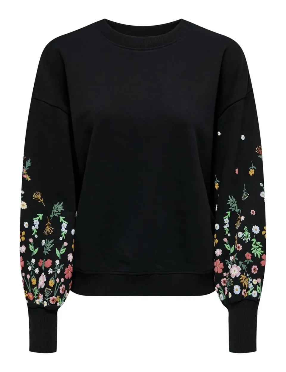 ONLY Onlbrooke L/S O-Neck felpa nera manica fiore