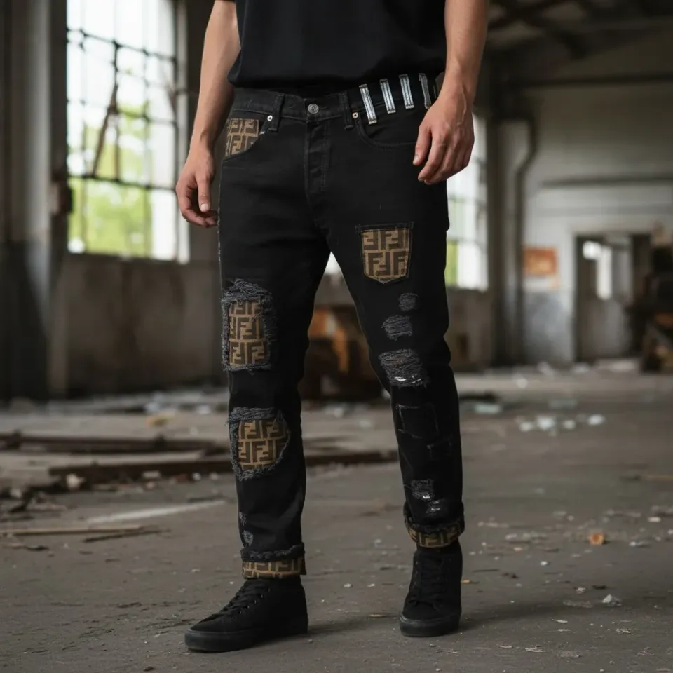 Never Say Never Black Jeans Vintage Personalizzati Tessuto Nero
