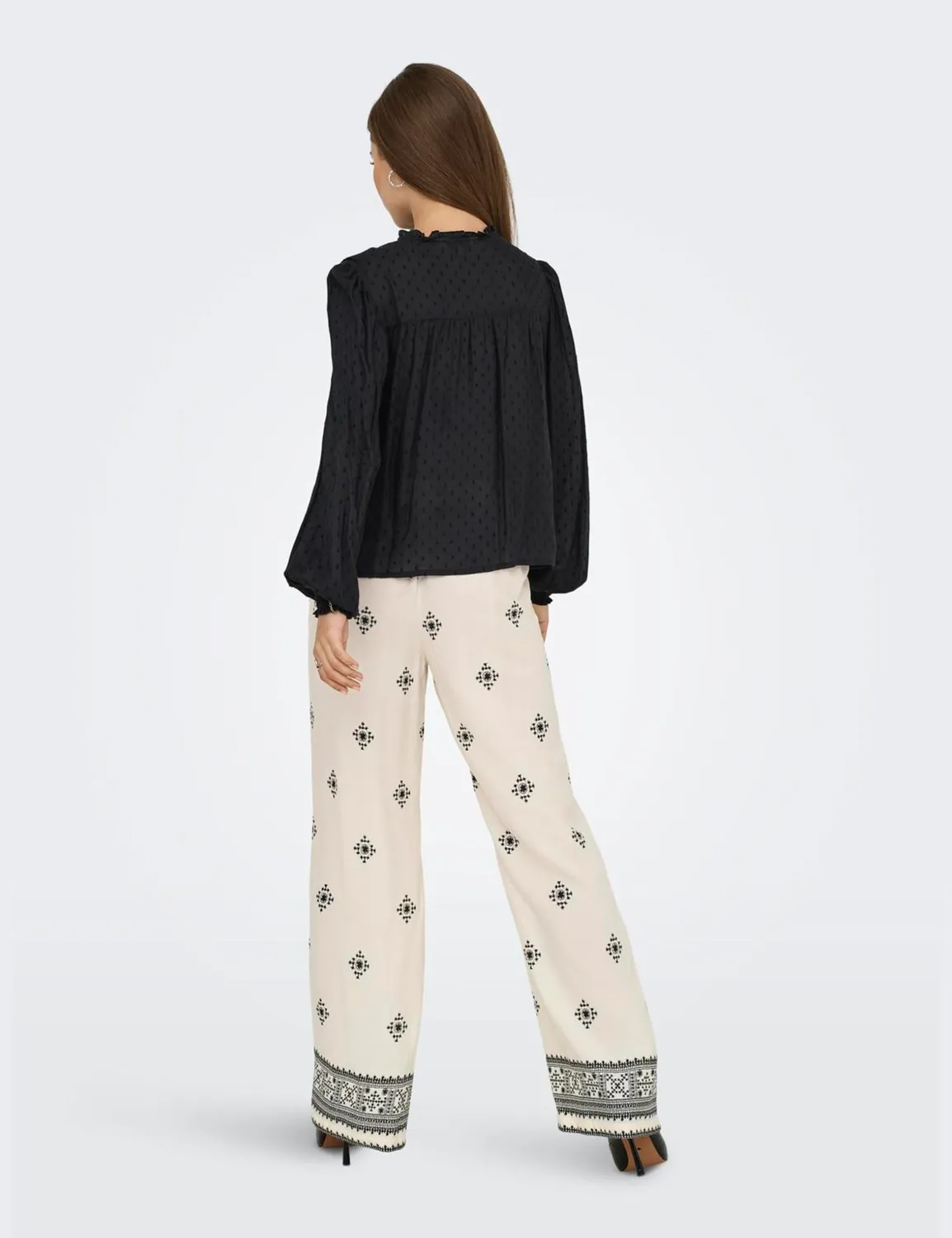 ONLY Onlpelia Life Dobby Top Donna Nero Manica Lunga