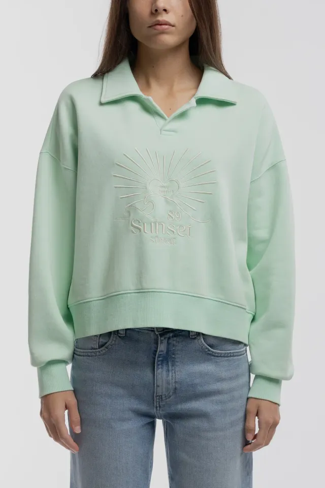 Teddy Smith S-Lily Felpa polo oversize verde menta donna