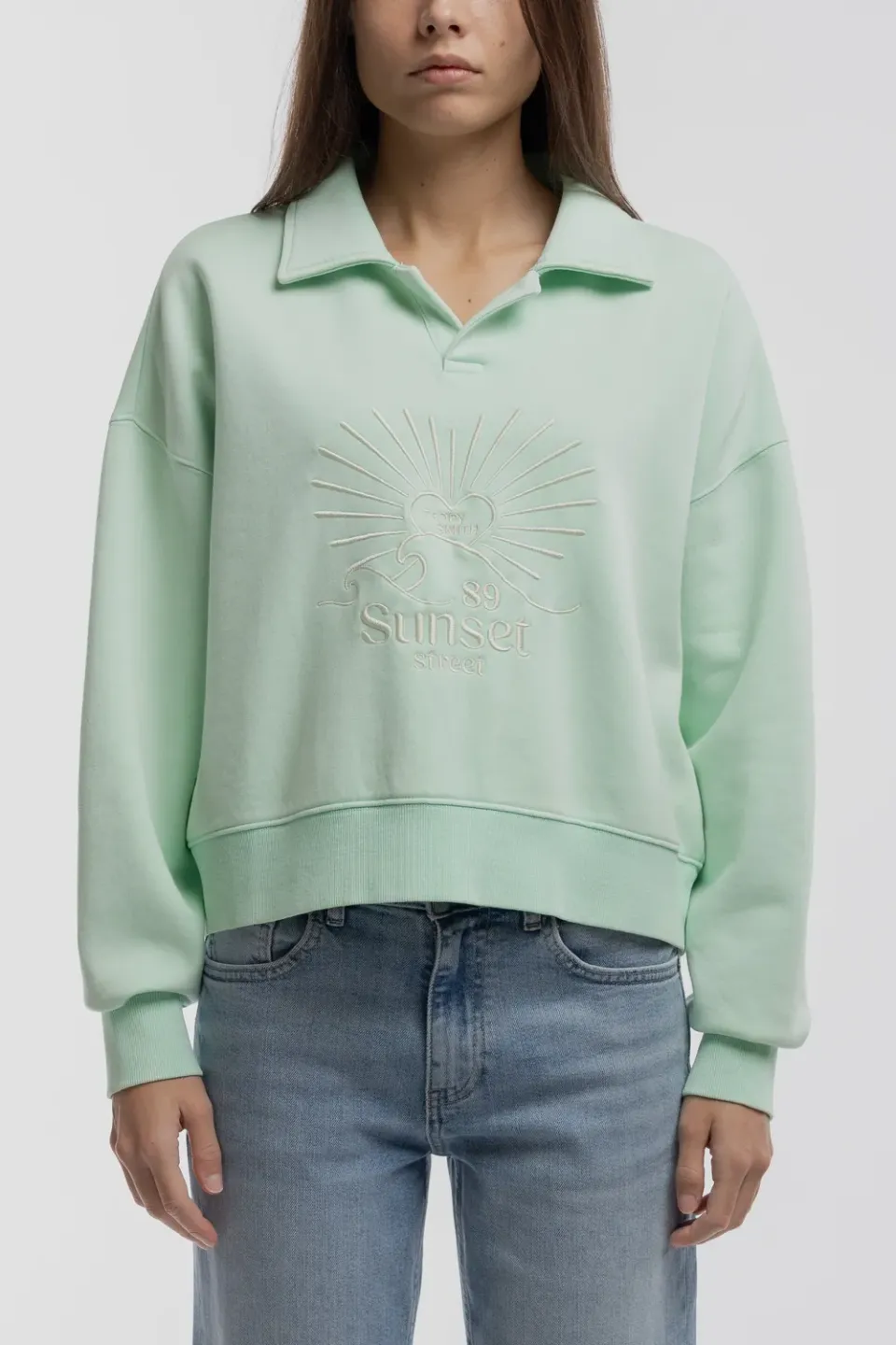Teddy Smith S-Lily Felpa polo oversize verde menta donna