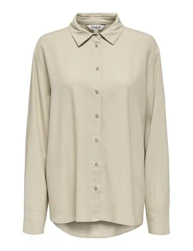 ONLY Onlgoa Lino camicia donna manica lunga verde