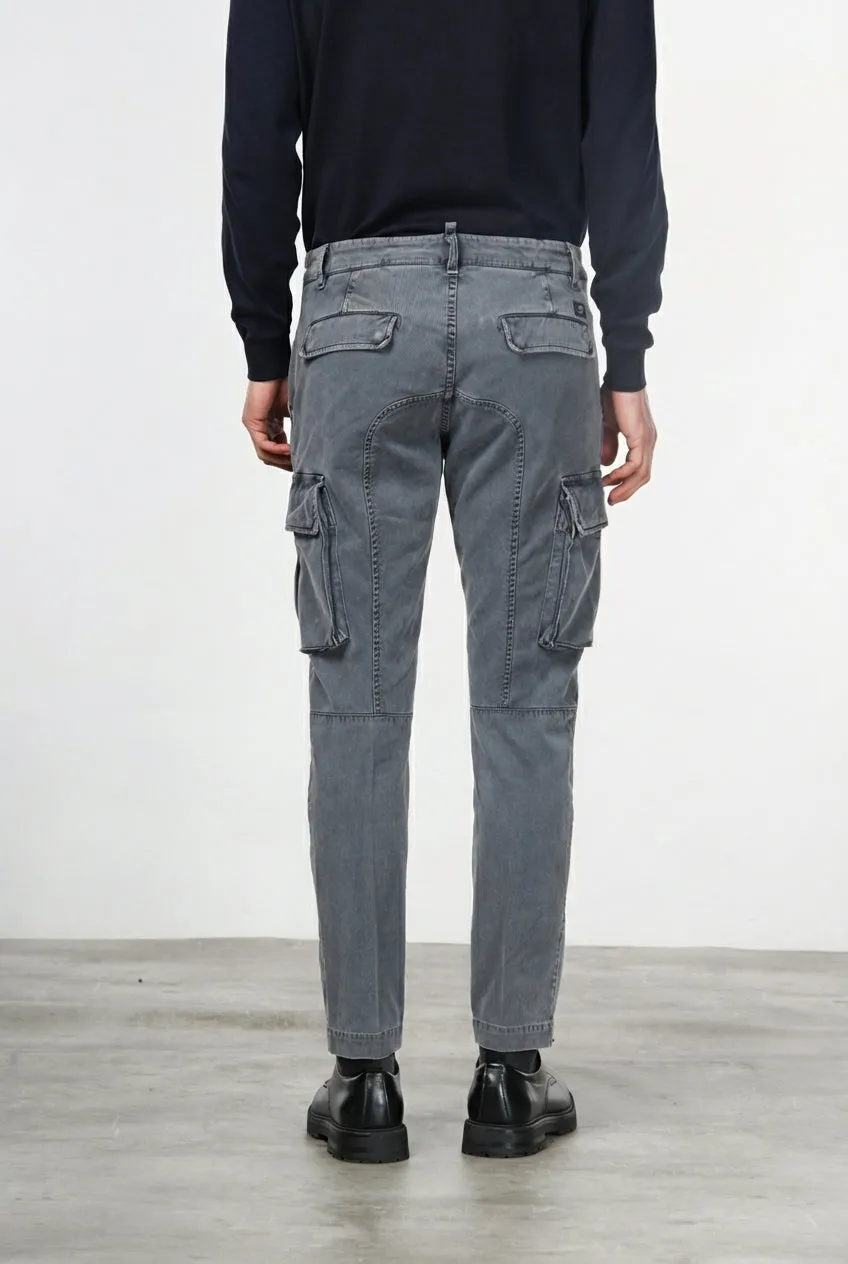 Mason's Chile pantalone cargo uomo gabardina grigio scuro slim