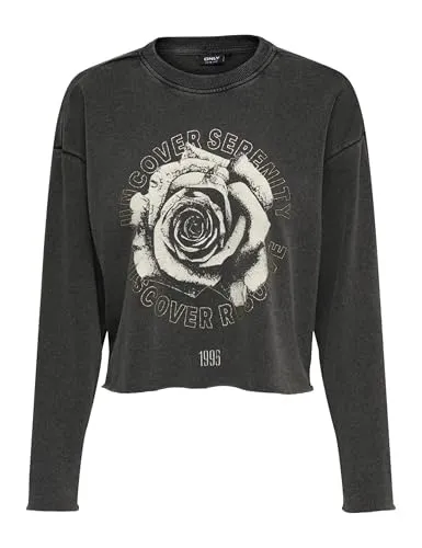 ONLY Onllucinda L/S Flowers O-Neck Ub Swt felpa nera