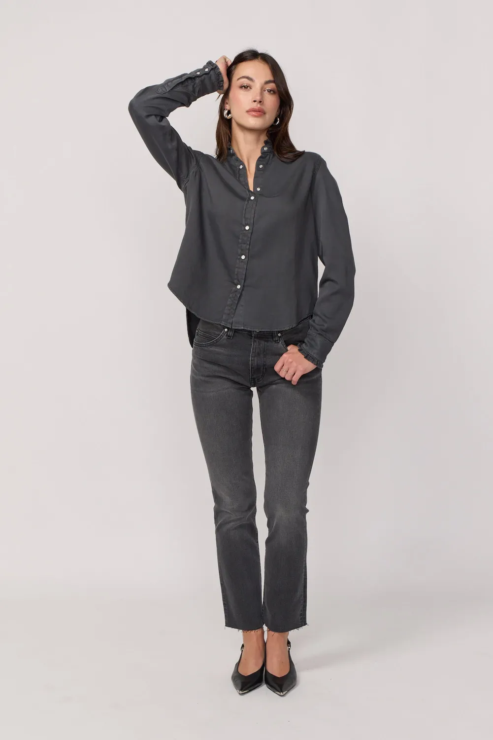 acquaverde Gaby camicia antracite collo volant