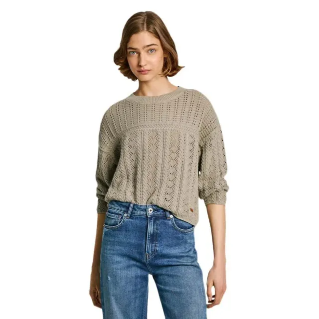 Pepe Jeans Isadora maglione donna bianco traforato frange