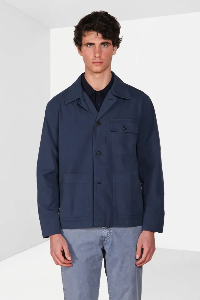 Mason's Chile Work Overshirt Uomo Blu Royal Canvas Cotone