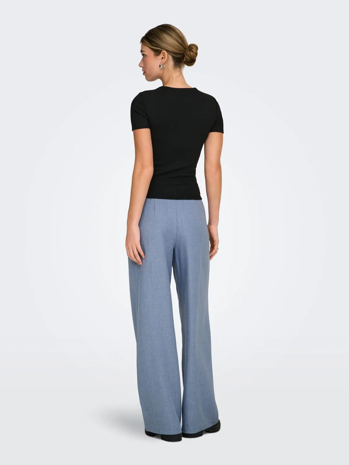 ONLY Onllinda HW pantaloni donna grigio scuro mélange vita alta