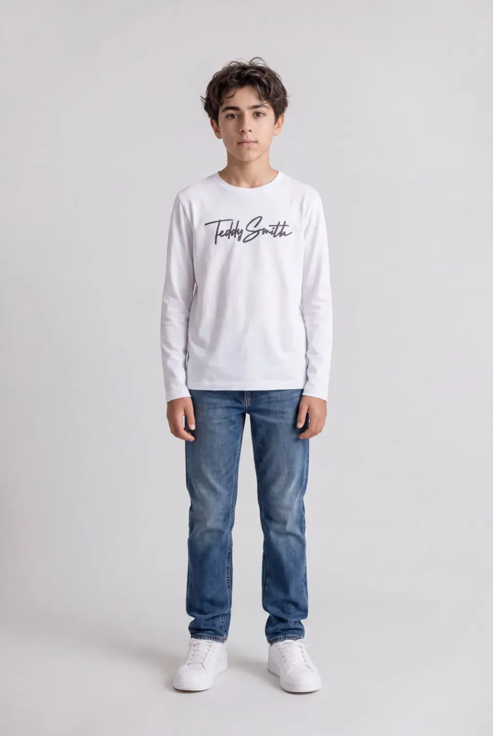 Teddy Smith Evan ML JR Maglia Bambino Bianco Maniche Lunghe